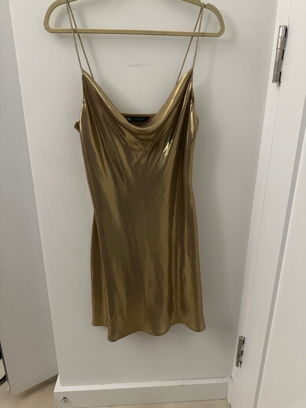 Zara Gold Metallic Cowl Neck Slip Dress M